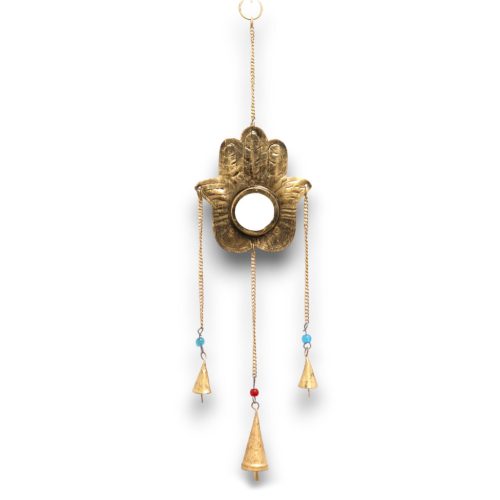 Indiai harangjáték - Hamsa Kisméretű Tükör 3 Haranggal - 14x55cm